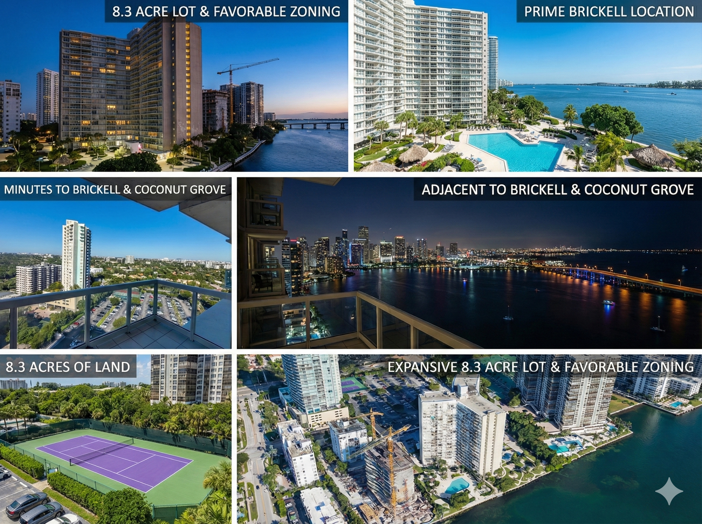 2451 Brickell Ave property showcase - 8.3 acres of prime Brickell waterfront with pool, tennis courts, and stunning bay views